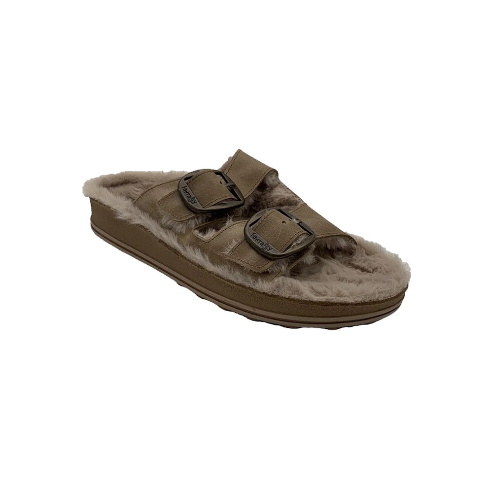 Fantasy Sandals Leather Faux Fur Sandals Despoina Cozy Beige - Medium